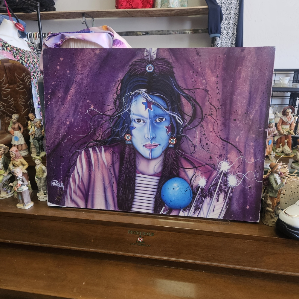 Mystical Purple and Blue Art Canvas. Henry Peter. Payote Man  Sign